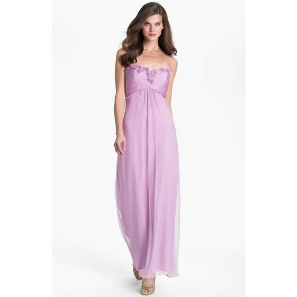 Robe De Soirée AMSALE 'Holly' Sans Bretelles En Mousseline - Taille L, Bleu Marine - Neuf Sans étiquettes